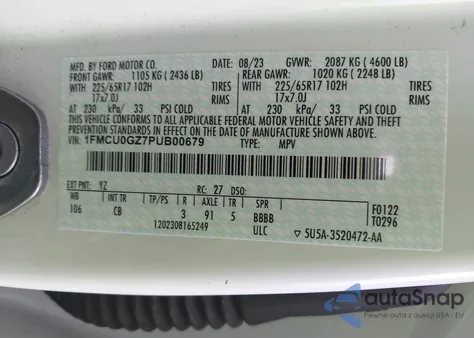 2023 Ford Escape Active from USA, damaged, VIN 1FMCU0GZ7PUB00679